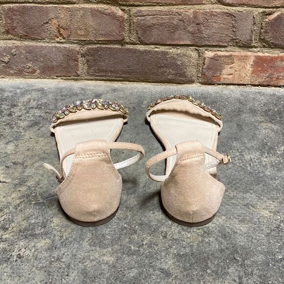 David's Bridal Halston Faux-Suede Gem Strap Flat Sandals Size 10 NEW - Picture 5 of 8